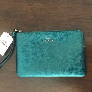 Metallic Dark Teal Coach Wristlet